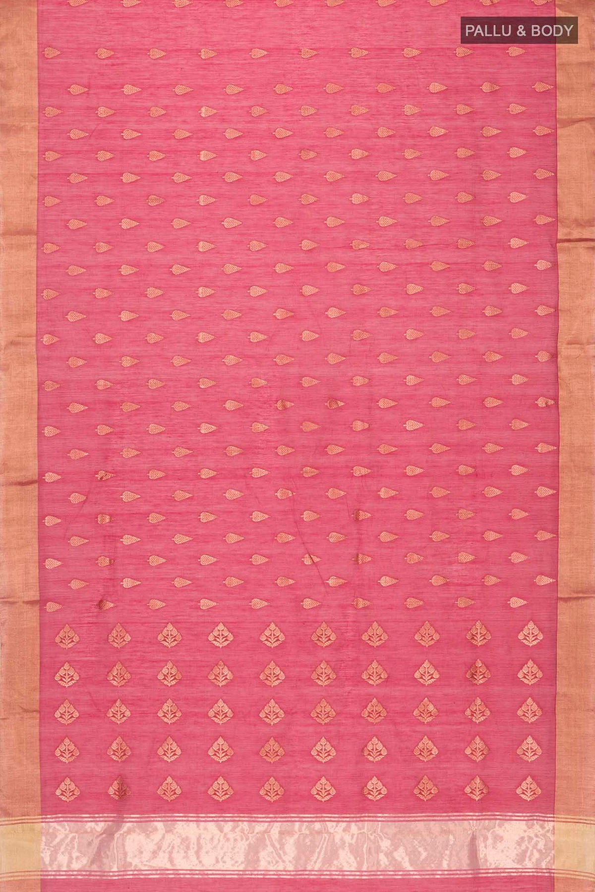 Flat view of Red Chanderi Silk Saree with Zari Butta on the body and Zari Border