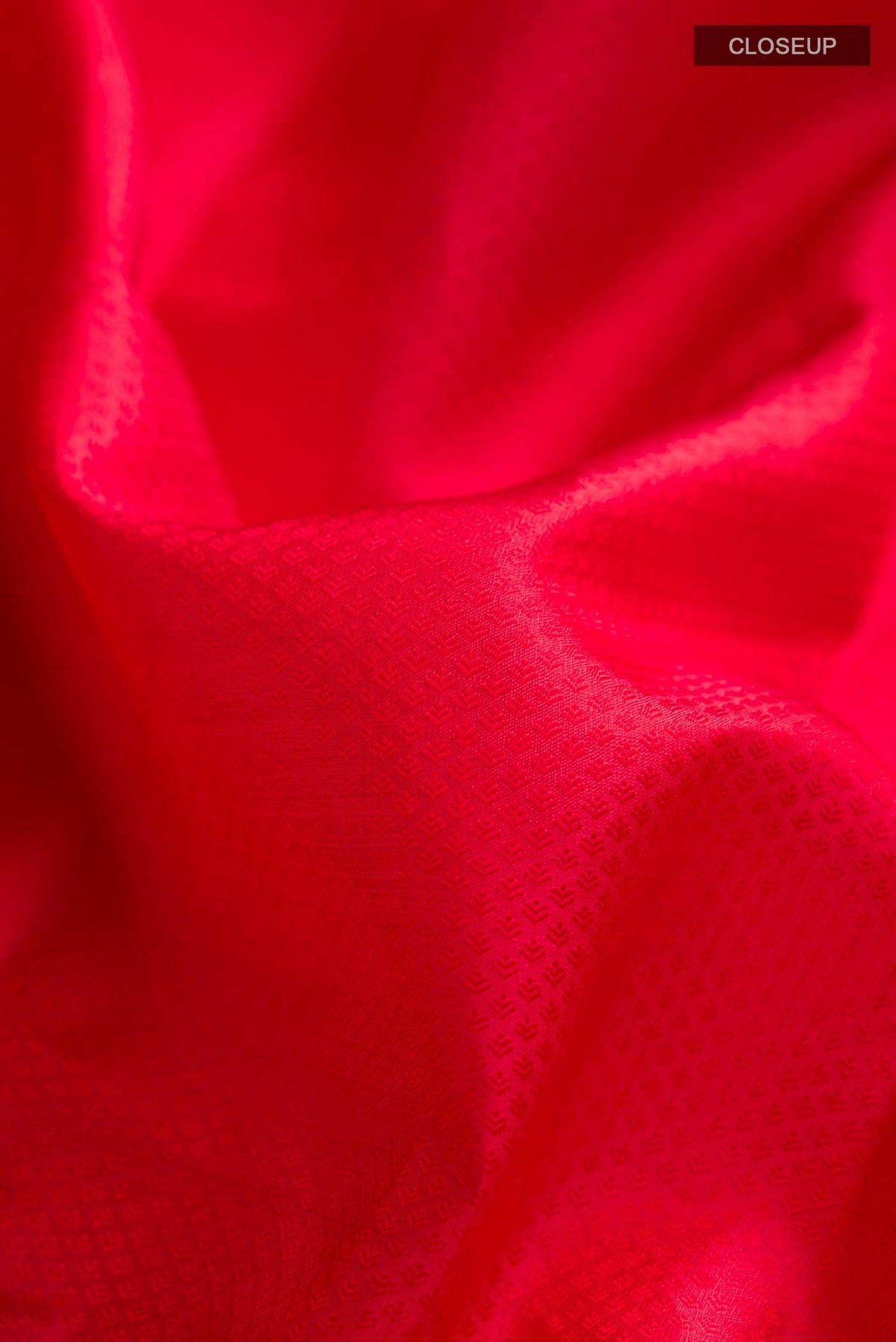 Close up of Red Kanchipuram Silk Saree with Jacquard design on the body and Zari Border displaying folds