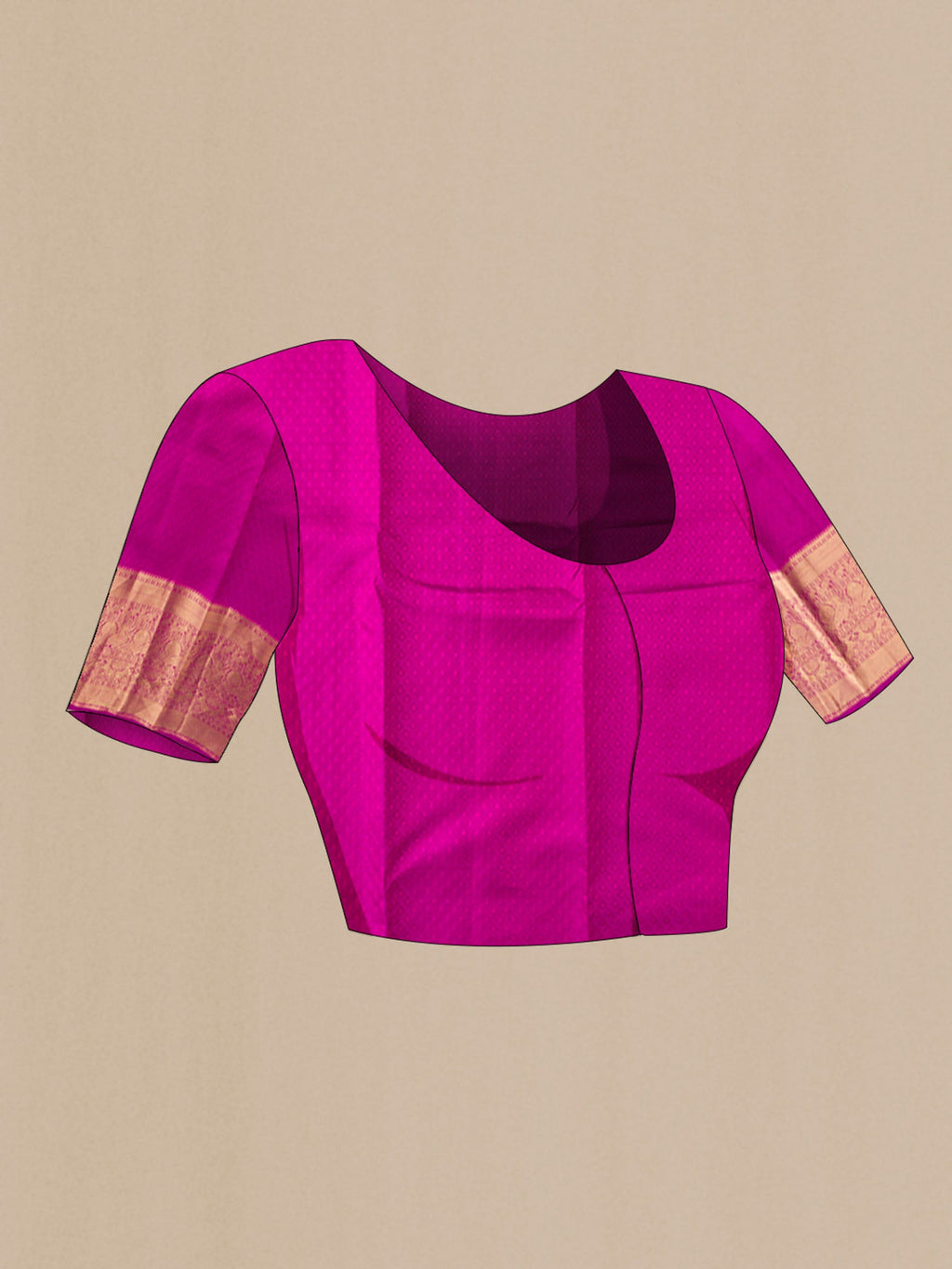 Close up image of the blouse of Pink Kanchipuram Silk Saree with Jacquard design on the body and Zari Border