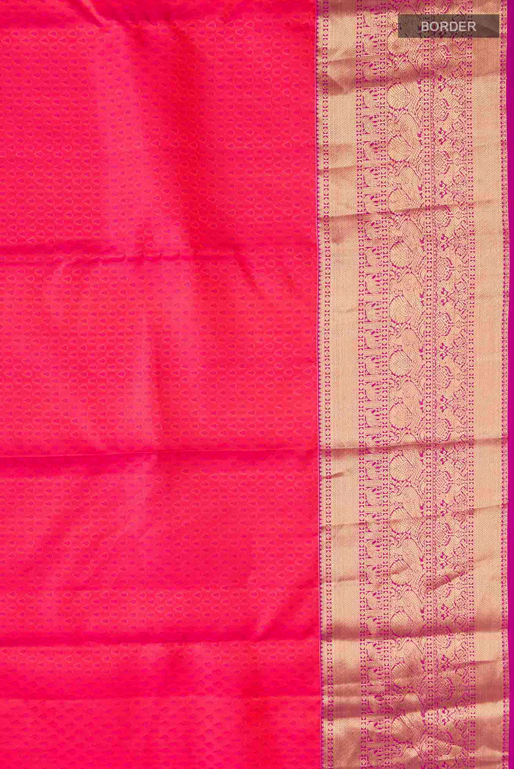 Border image of Pink Kanchipuram Silk Saree with Jacquard design on the body and Zari Border