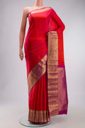 Pink Kanchipuram Silk Saree with Jacquard design on the body and Zari Border displayed on a mannequin