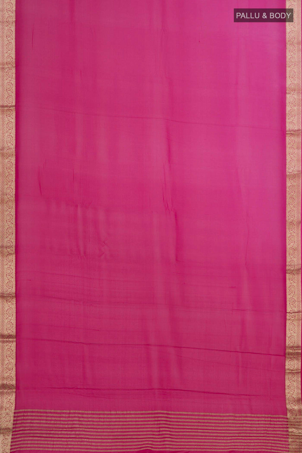 Flat view of Pink Chiffon Saree with Plain Body and Zari Border. 