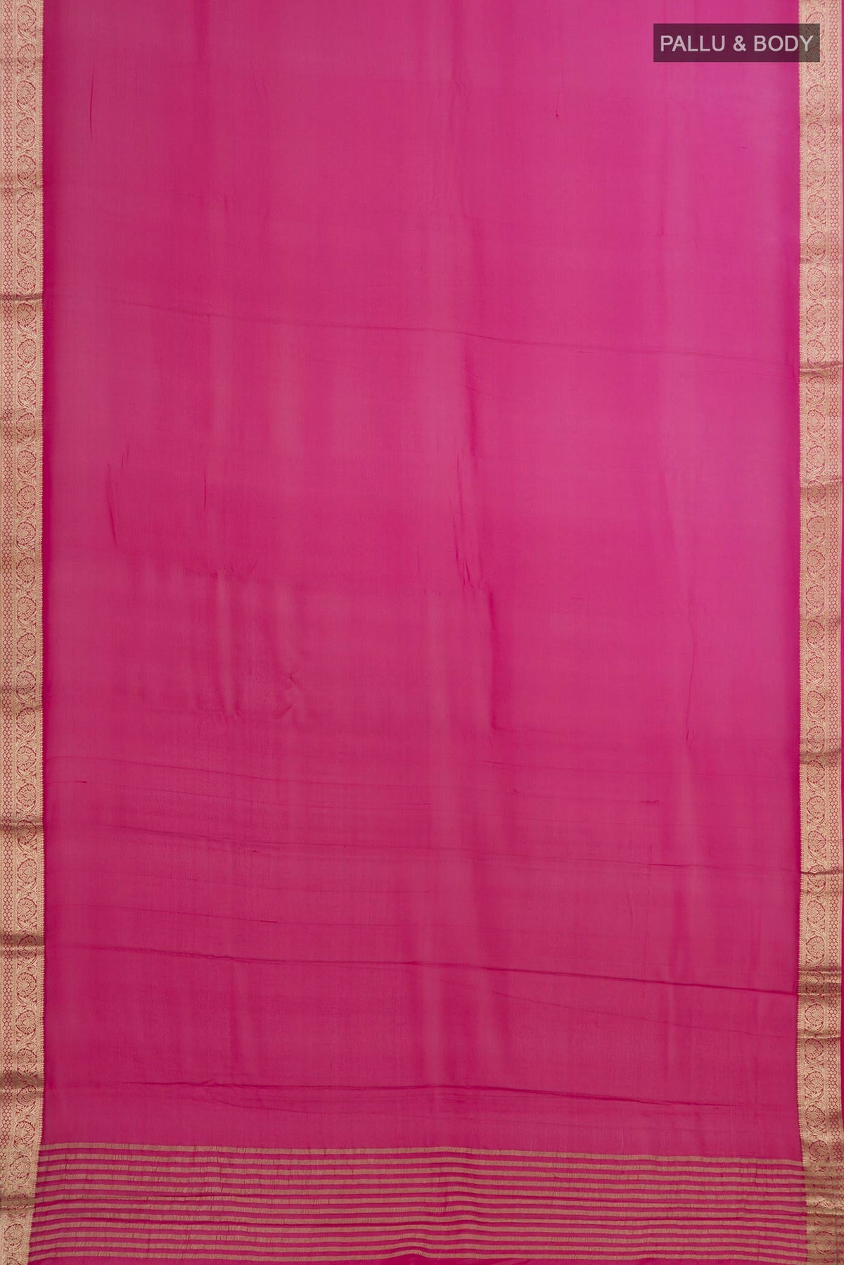Flat view of Pink Chiffon Saree with Plain Body and Zari Border. 
