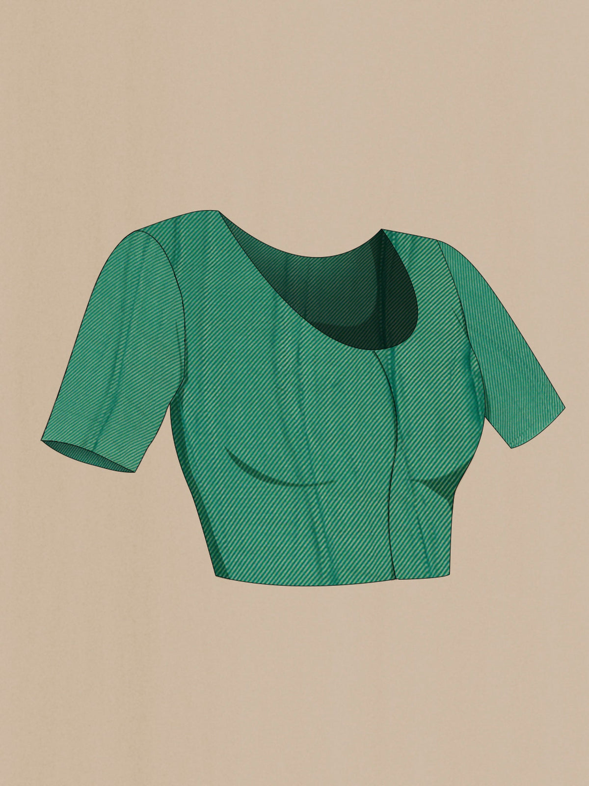 Close up image of the blouse of Green Chiffon Saree with Zari Brocade on the body and Zari Border. 