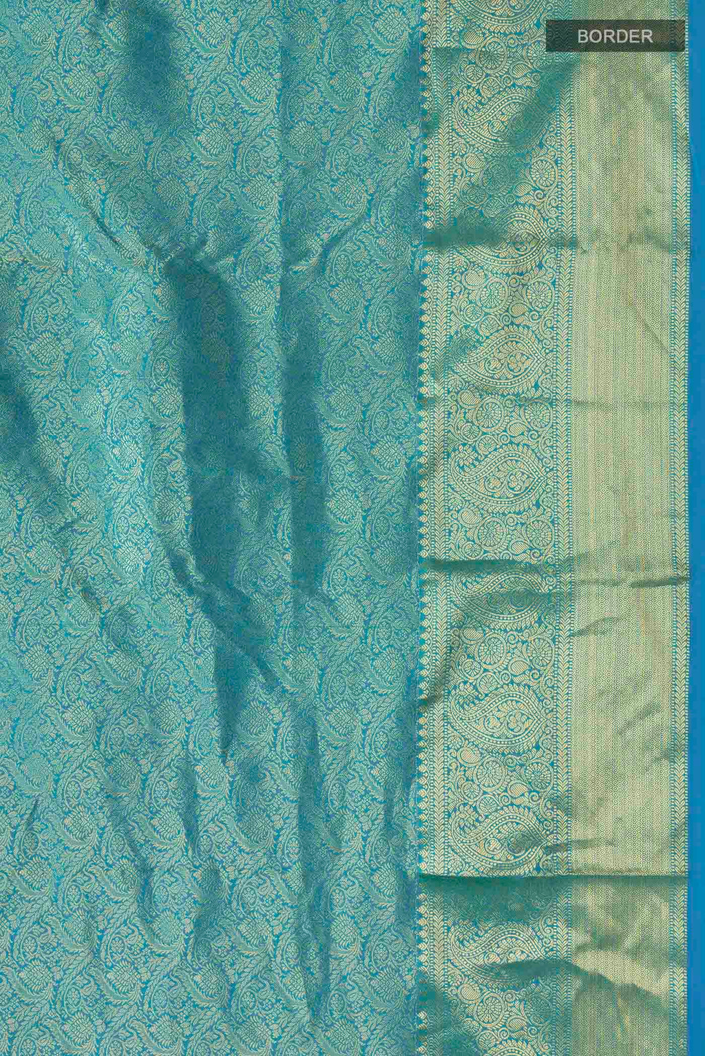 Border image of Blue Kanchipuram Silk Saree with Zari Brocade on the body and Zari Border