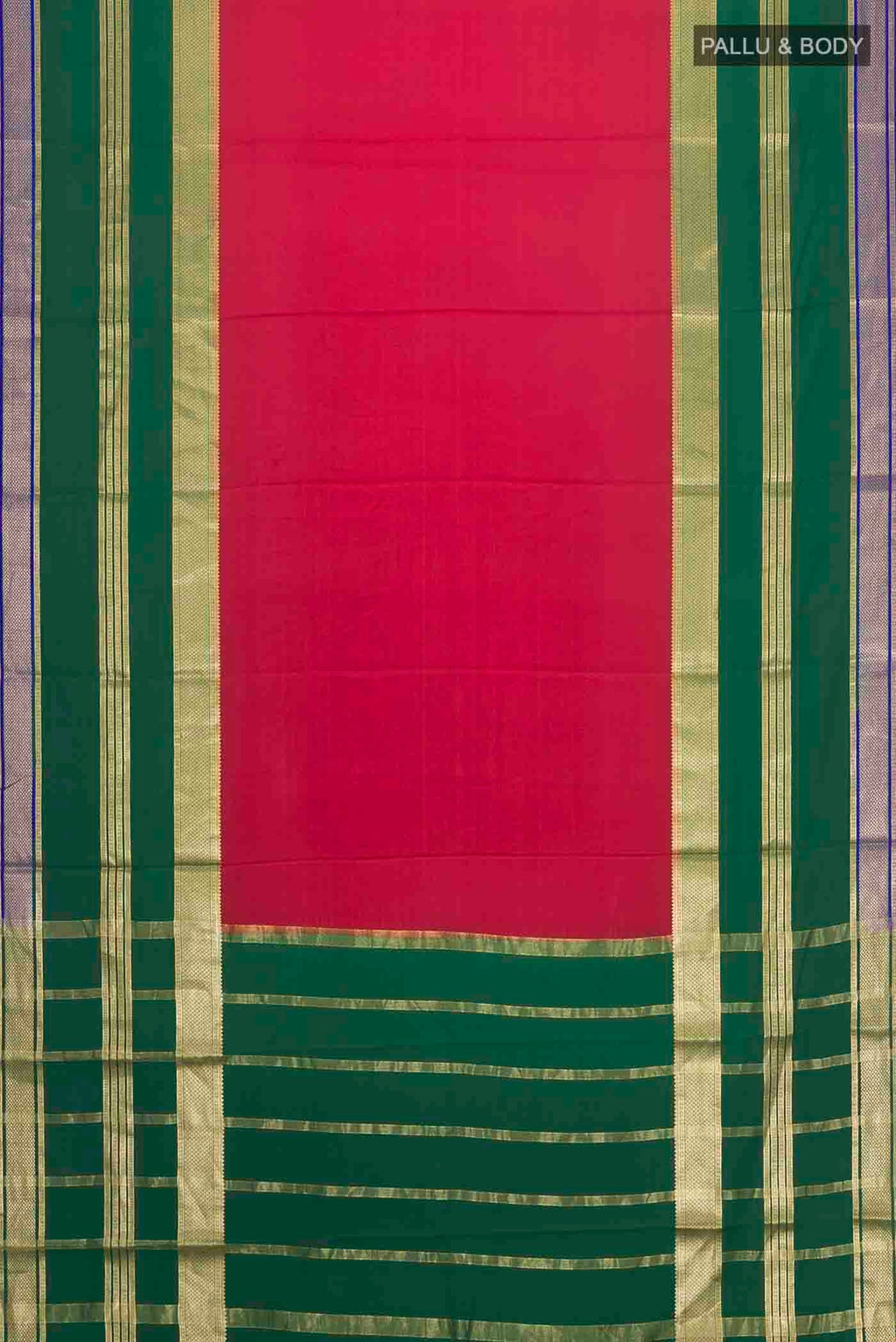 Flat view of Maroon Mysore Crepe Saree with Plain Body and Zari Border