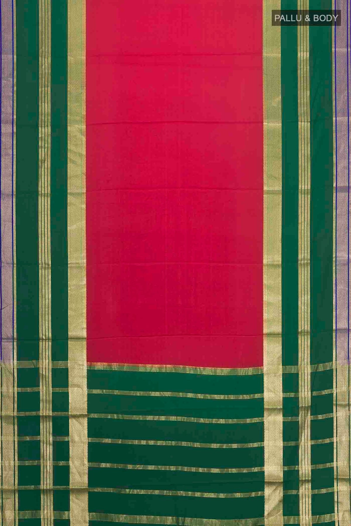 Flat view of Maroon Mysore Crepe Saree with Plain Body and Zari Border