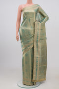 Light Blue Kanjivaram Silk Saree with Zari Brocade on the body and Zari Border.  displayed on a mannequin