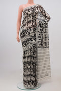 Black Tussar Silk Saree with Fancy on the body and Plain Border.  displayed on a mannequin