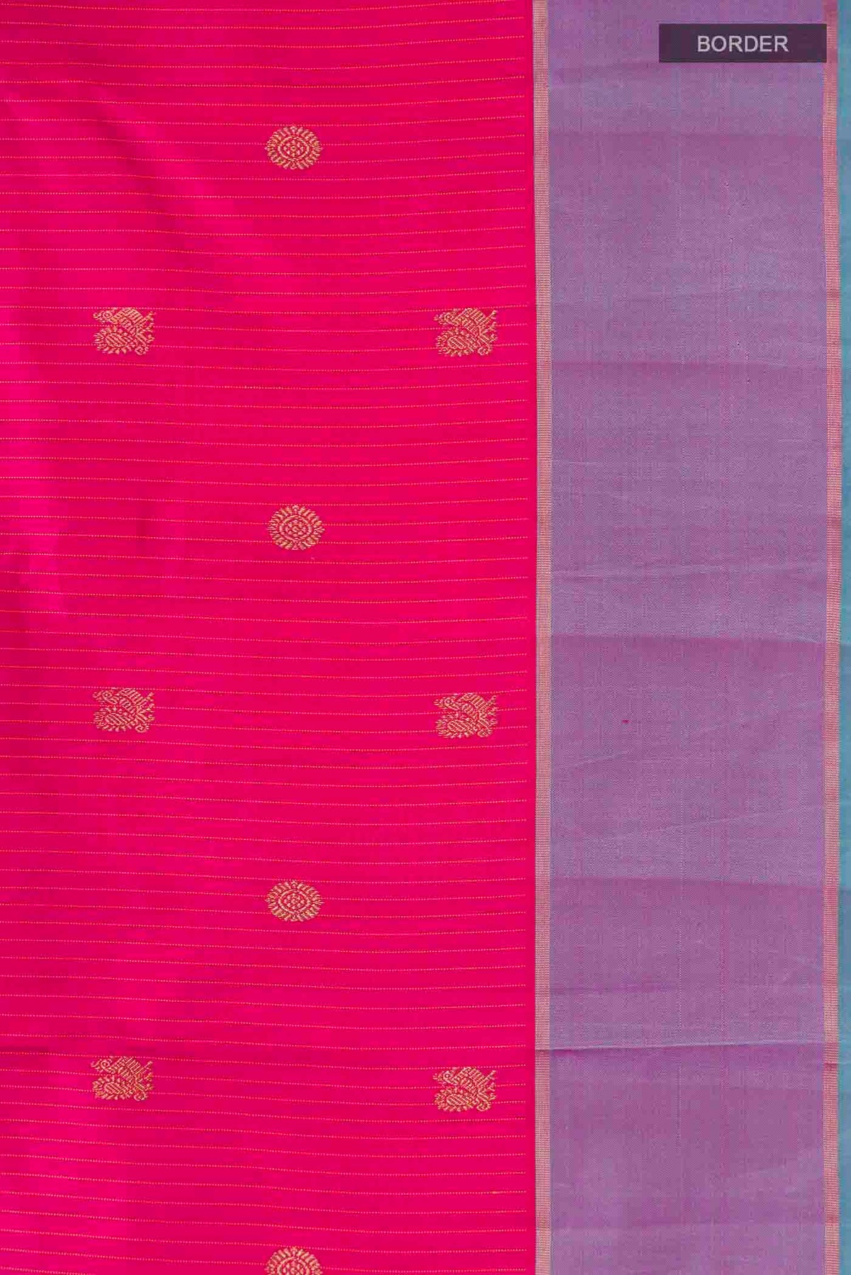 Border image of Pink Kanchipuram Silk Saree with Stripes on the body and Zari Border
