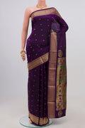 Purple Bangalore Silk Saree with Zari Butta on the body and Zari Border.  displayed on a mannequin
