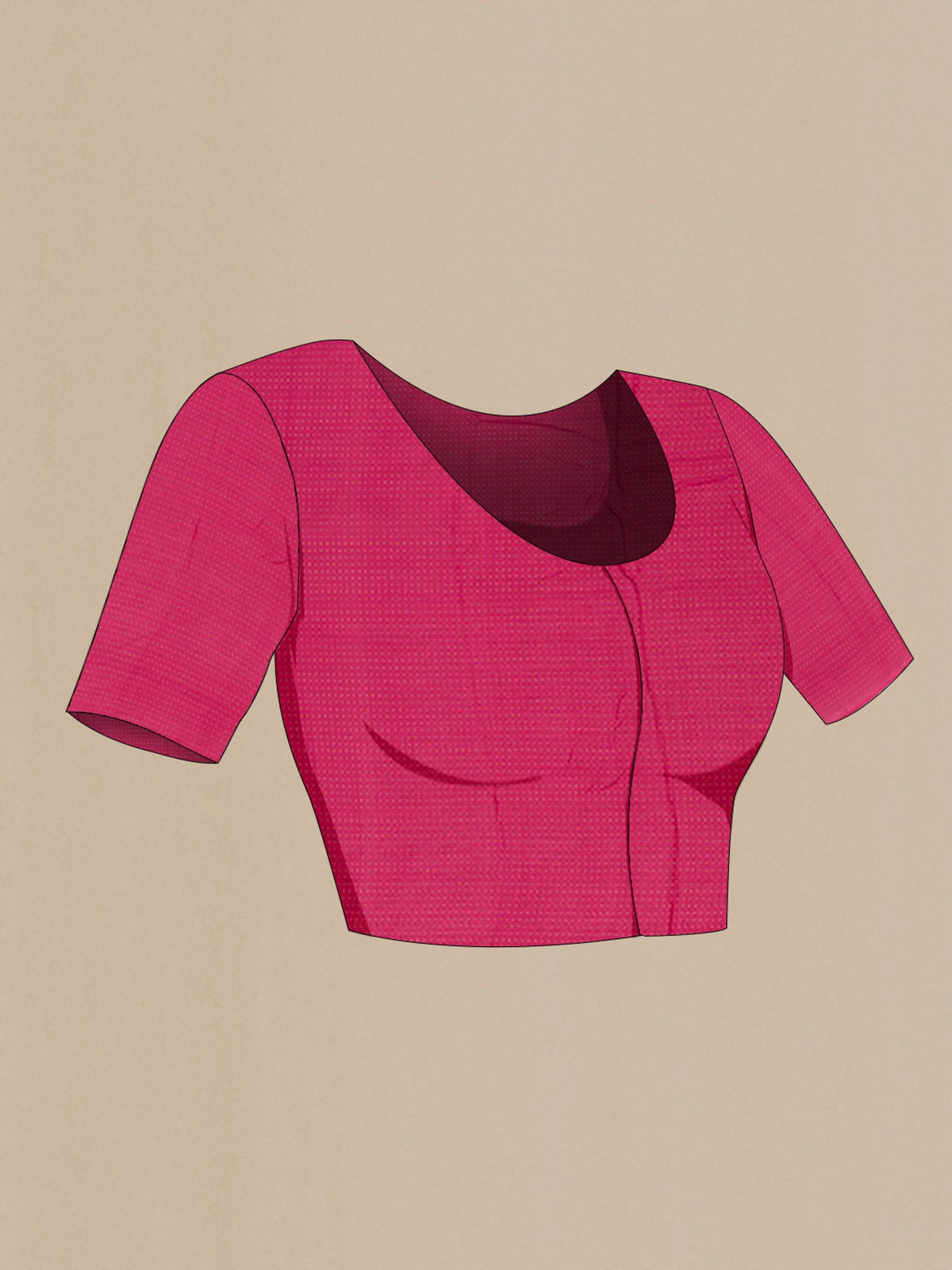 Close up image of the blouse of Pink Chiffon Saree with Stripes on the body and Zari Border. 