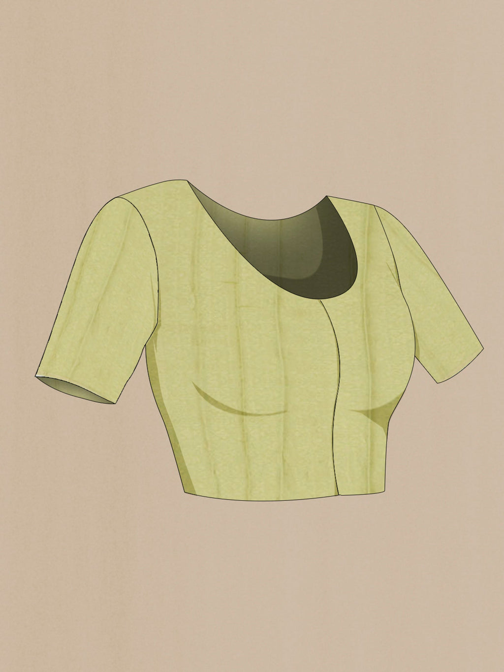 Close up image of the blouse of Pista Green Chiffon Saree with Plain Body and Zari Border. 