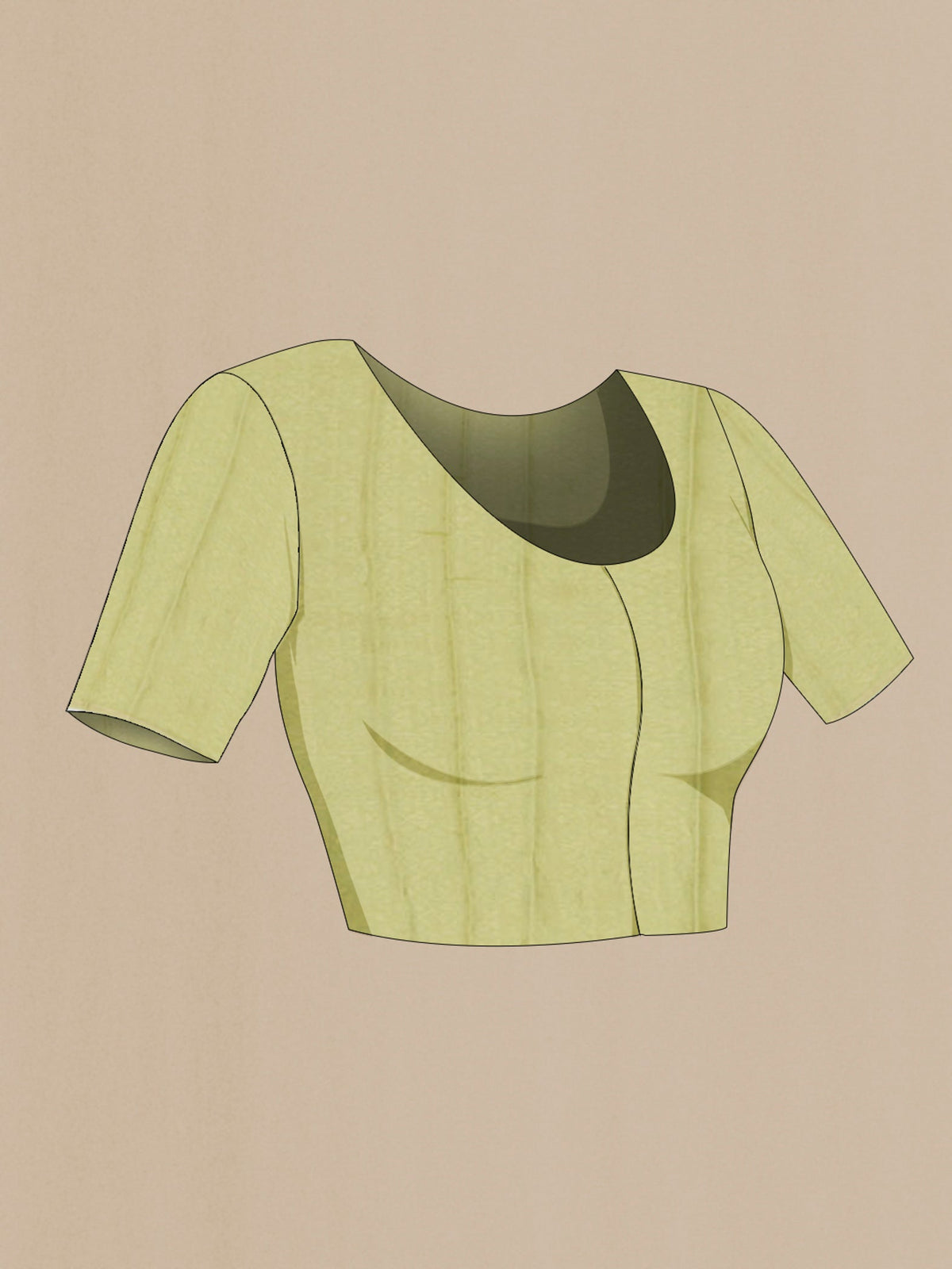 Close up image of the blouse of Pista Green Chiffon Saree with Plain Body and Zari Border. 