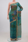 Multi Color Tussar Silk Saree with Fancy on the body and Thin Zari Line.  displayed on a mannequin