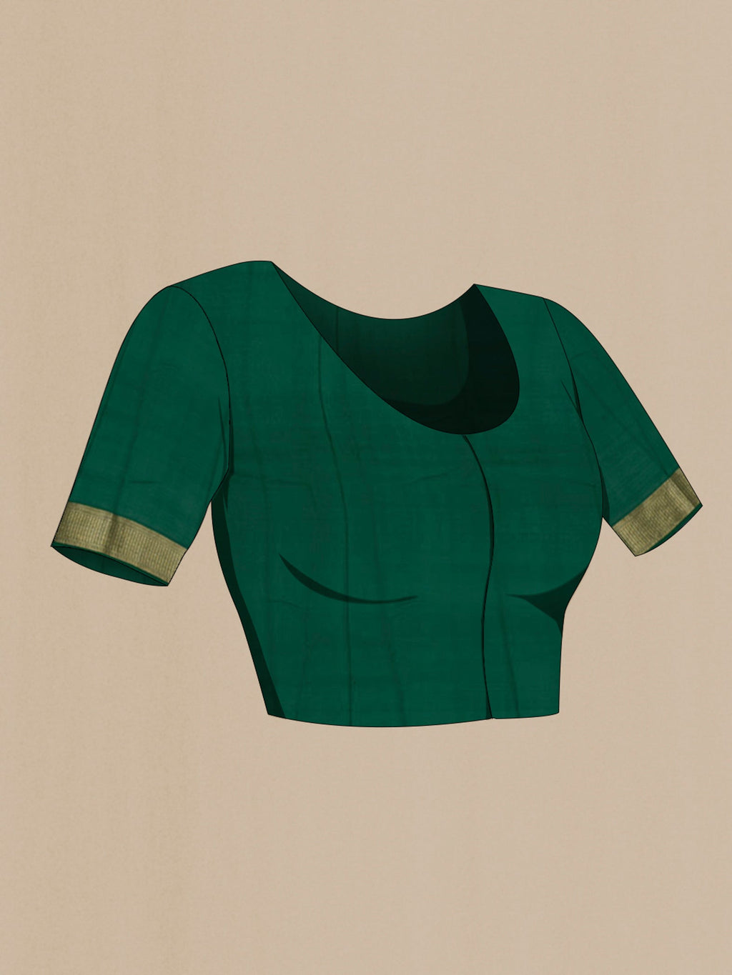 Close up image of the blouse of Green Mysore Chiffon Saree with Plain Body and Zari Border. 