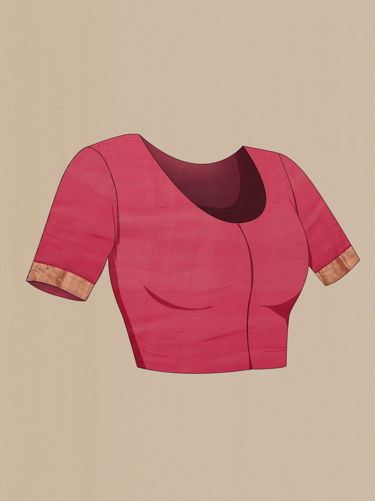 Close up image of the blouse of Red Mysore Georgette Saree with Zari Butta on the body and Zari Border. 