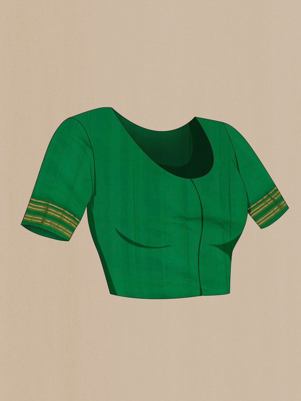 Close up image of the blouse of Sandal Narayanpet Silk Saree with Plain Body and Thin Zari Line. 