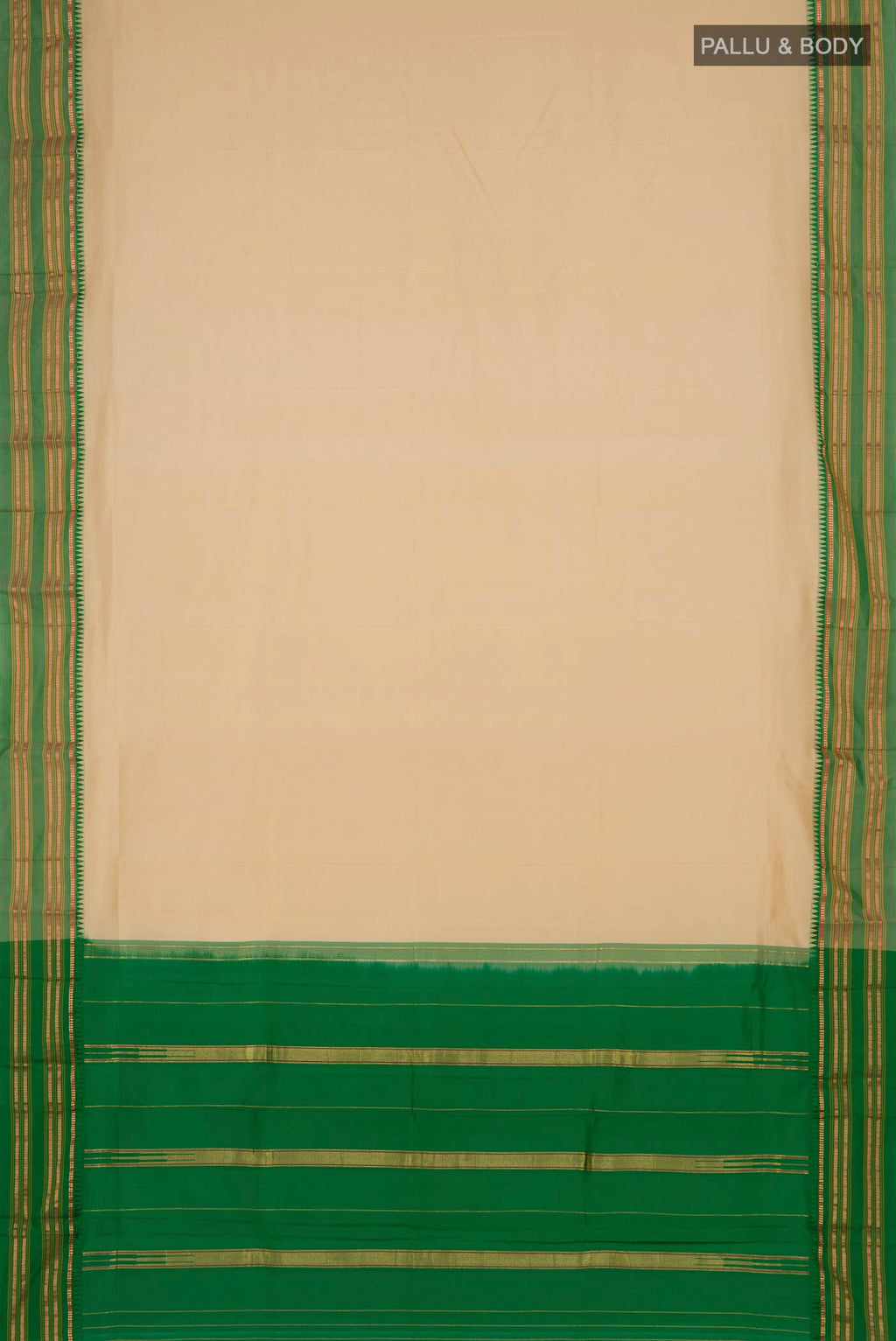 Flat view of Sandal Narayanpet Silk Saree with Plain Body and Thin Zari Line. 