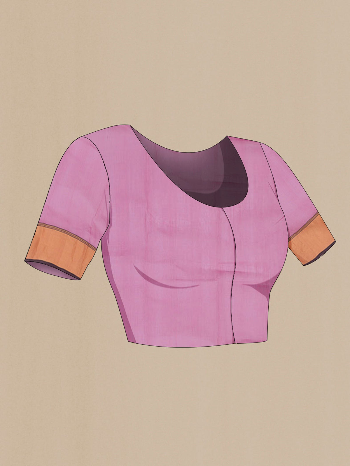 Close up image of the blouse of Pink Chanderi Silk Cotton Saree with Zari Butta on the body and Zari Border. 