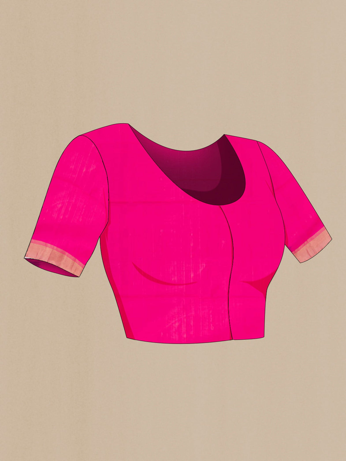 Close up image of the blouse of Pink Soft Silk Saree with Checked design on the body and Zari Border. 