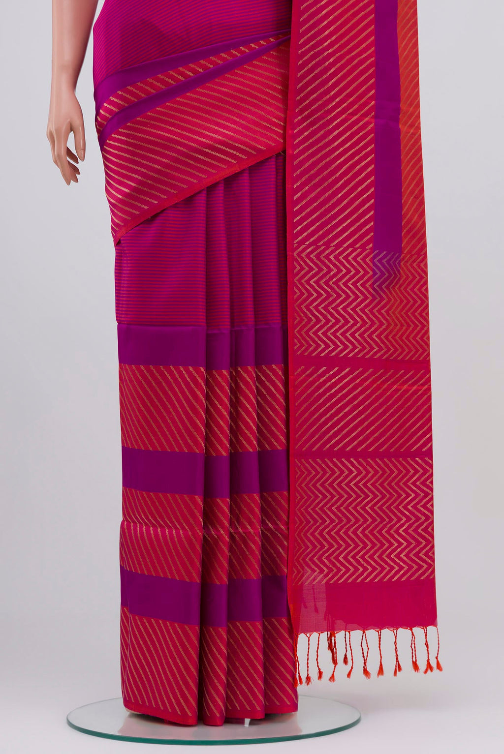 Pleats and pallu of Multi Color Soft Silk Saree with Fancy on the body and Without Border. 