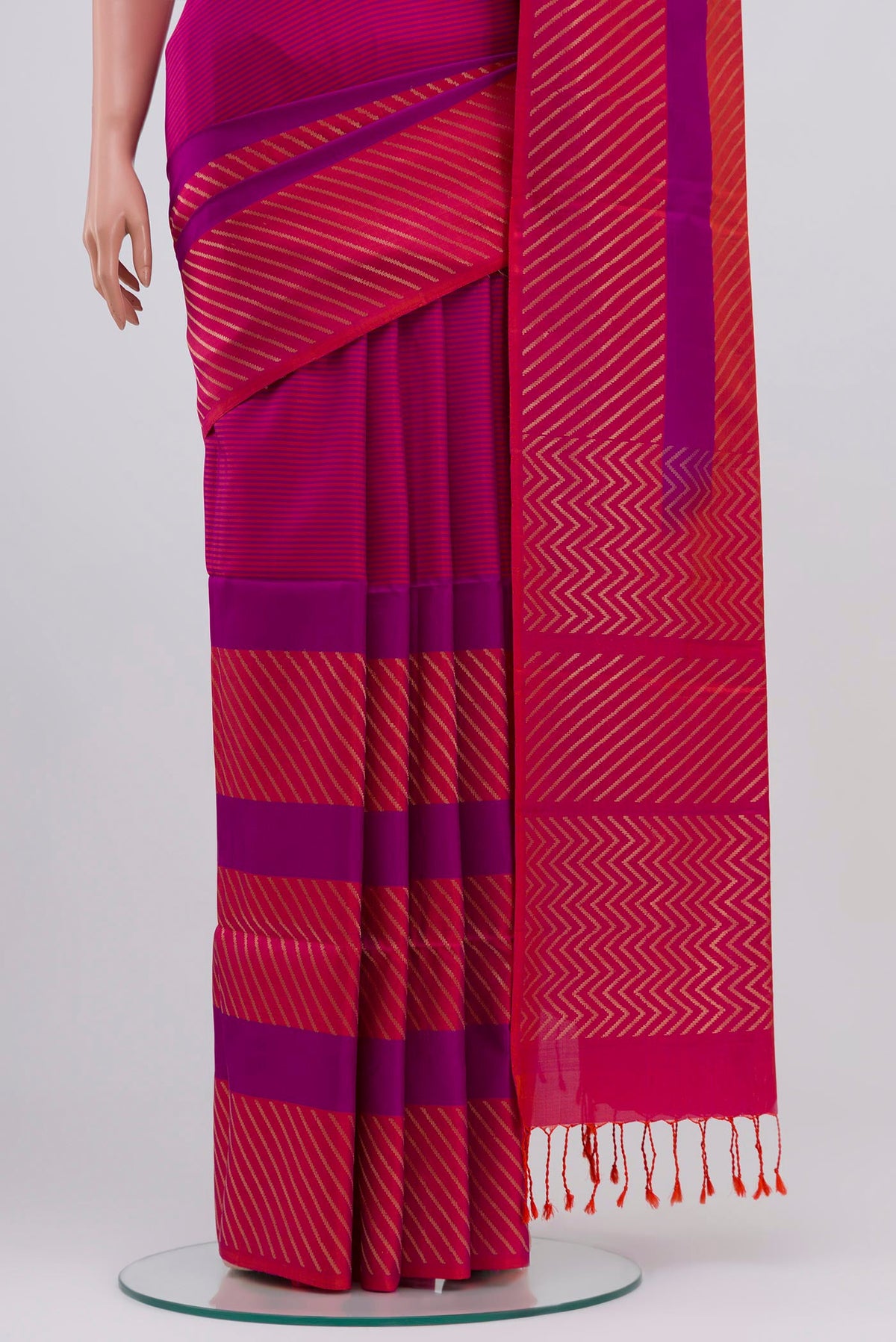 Pleats and pallu of Multi Color Soft Silk Saree with Fancy on the body and Without Border. 