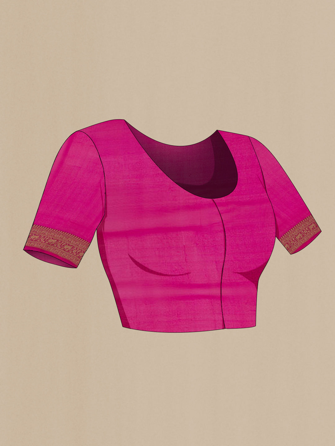 Close up image of the blouse of Pink Georgette Saree with Fancy on the body and Zari Border. 
