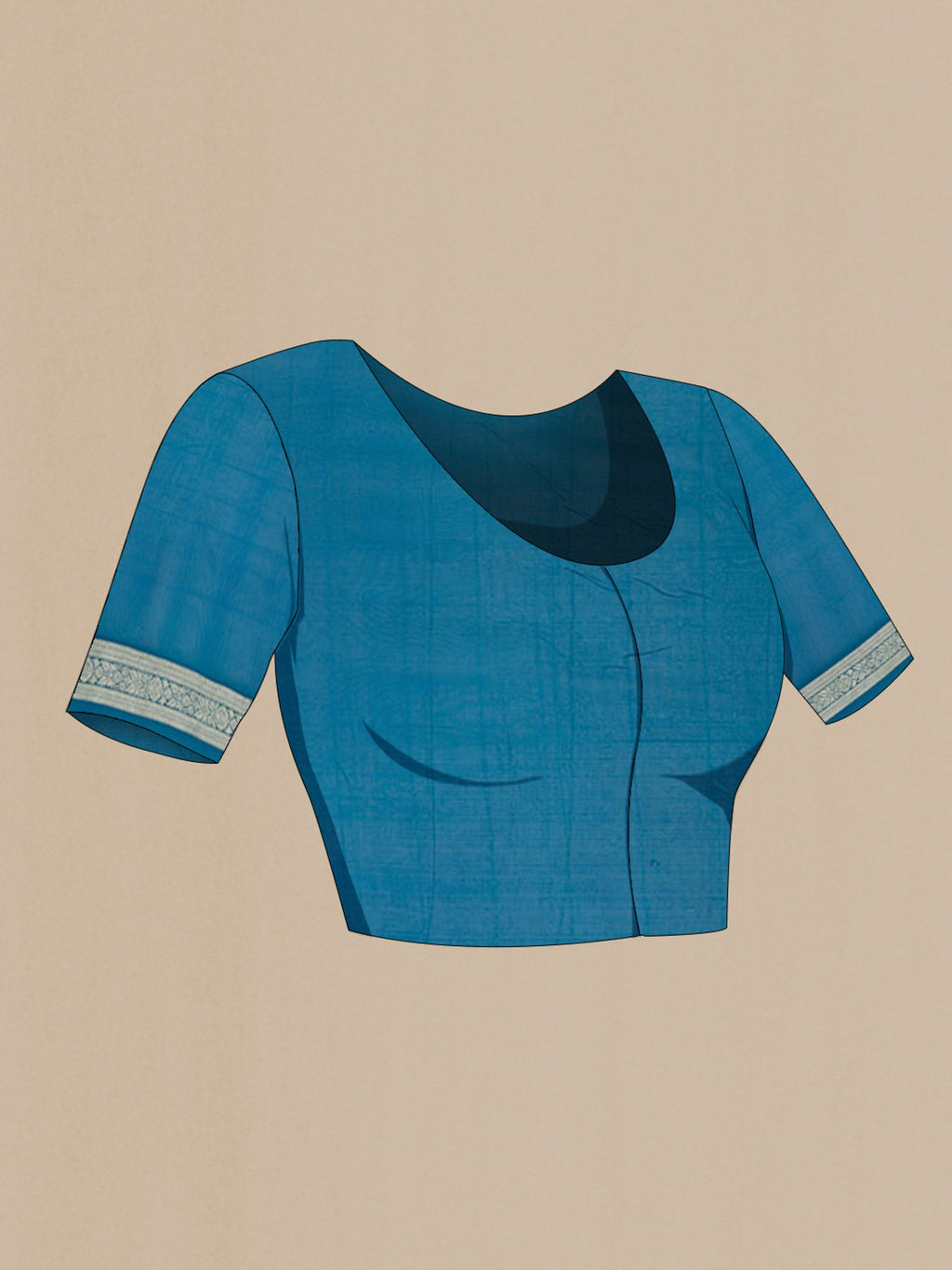 Close up image of the blouse of Blue Georgette Saree with Fancy on the body and Zari Border. 