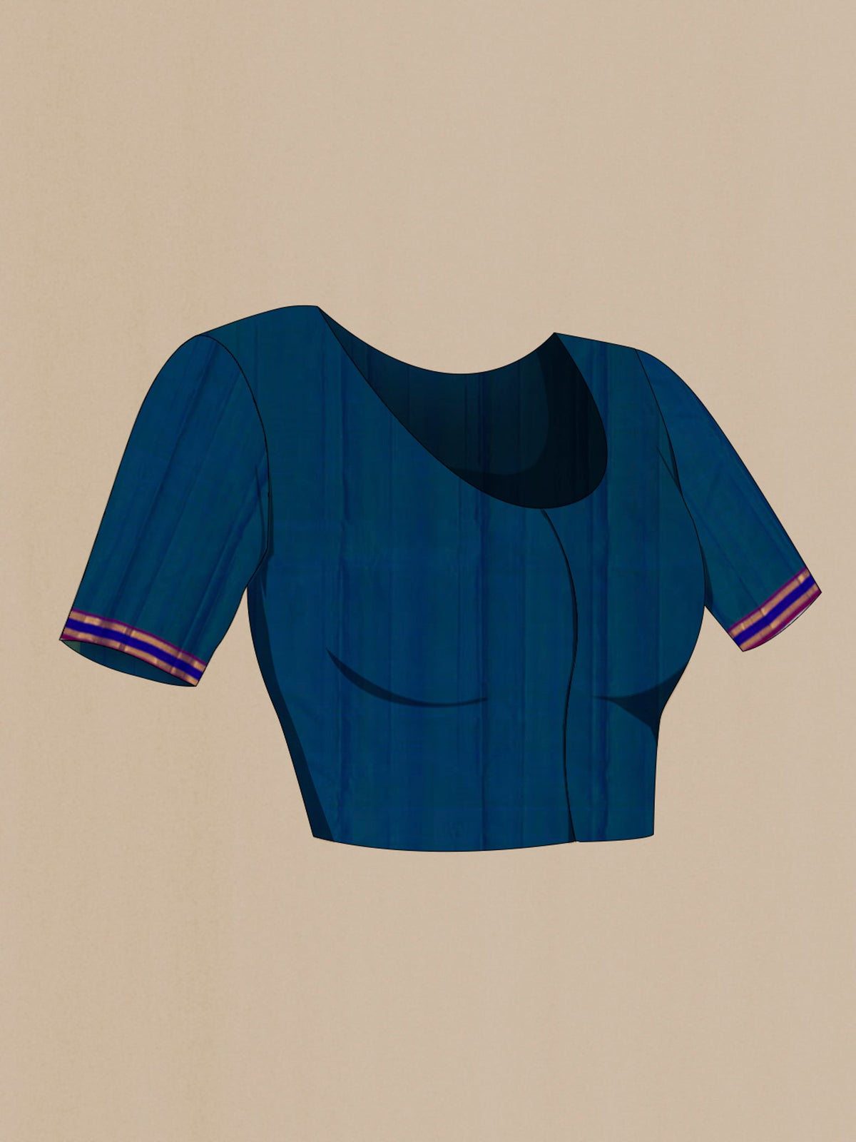 Close up image of the blouse of Rani Pink Kanjivaram Saree with Plain Body and Zari And Thread Border. 