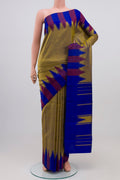 Green Dual Tone Kanchipuram Silk Saree with Plain Body and Temple Border.  displayed on a mannequin