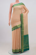Cream Mysore Crepe Saree with Checked design on the body and Zari Border.  displayed on a mannequin