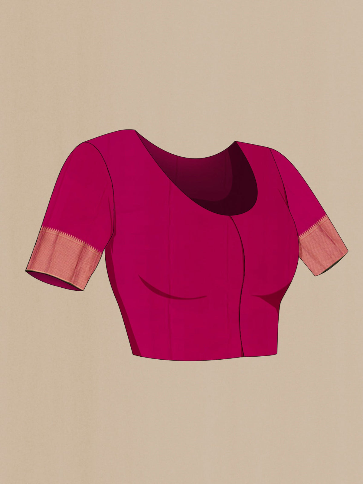 Close up image of the blouse of Mustard Kanchipuram Saree with Zari Butta on the body and Zari Border. 