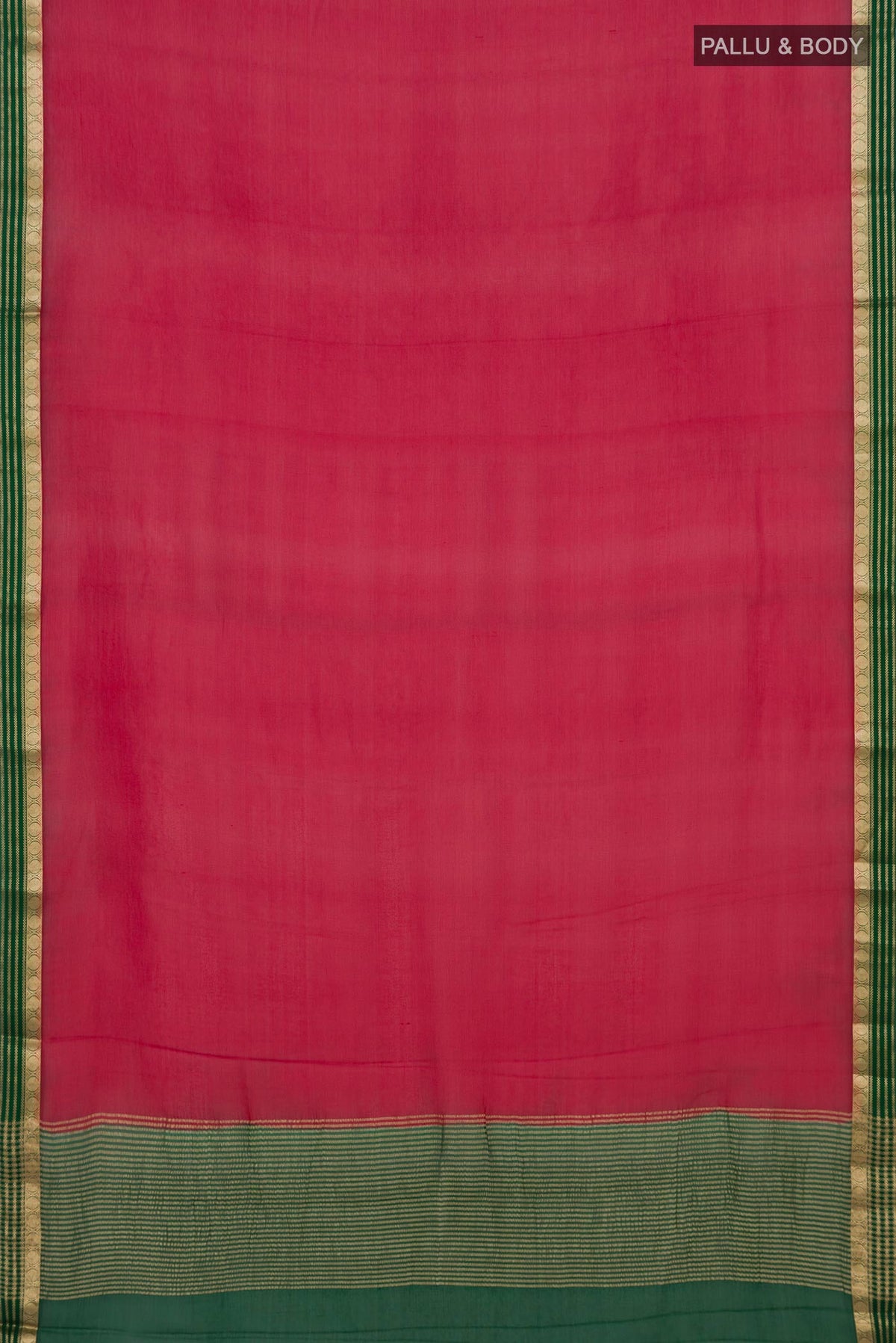 Flat view of Red Mysore Chiffon Saree with Plain Body and Zari Border. 