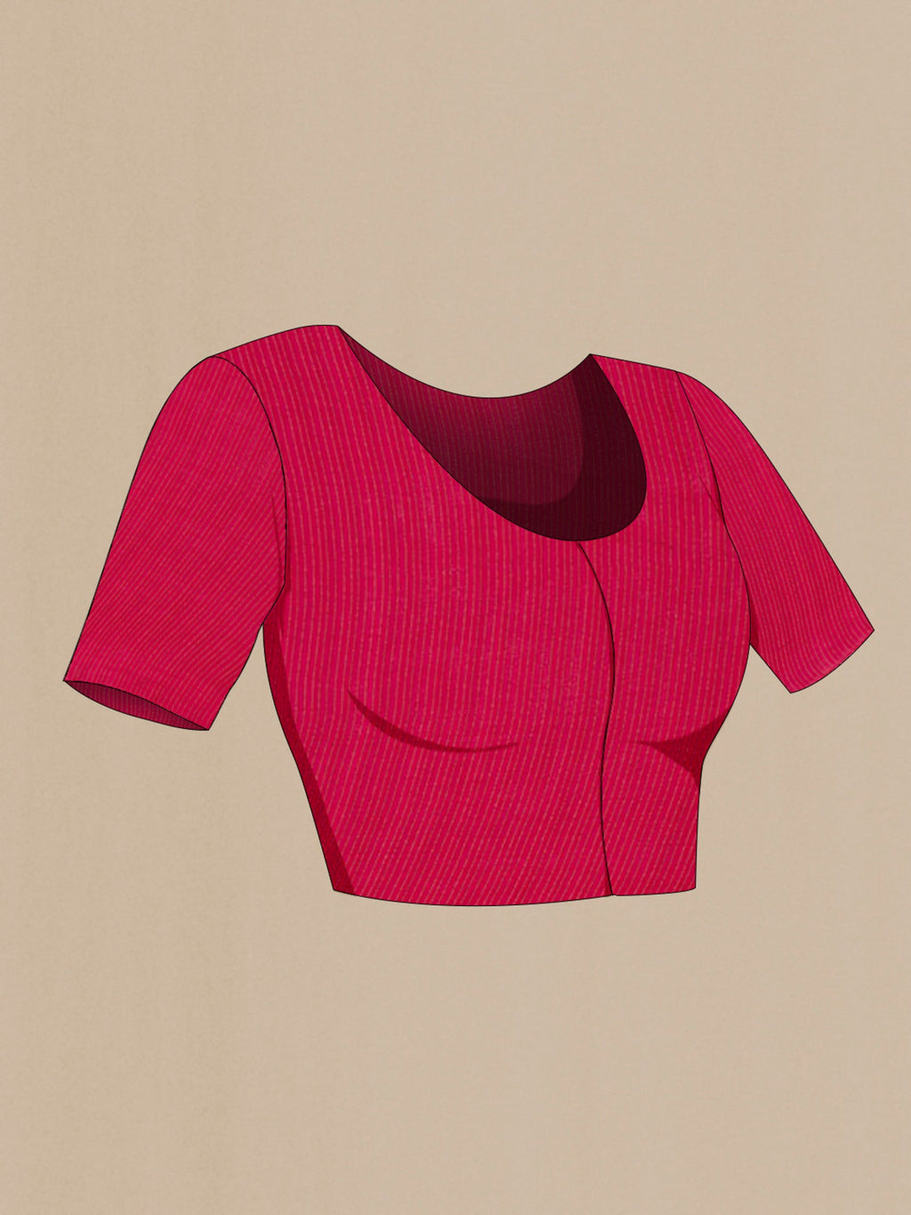 Close up image of the blouse of Pink Crepe Saree with Jacquard design on the body and Zari Border. 