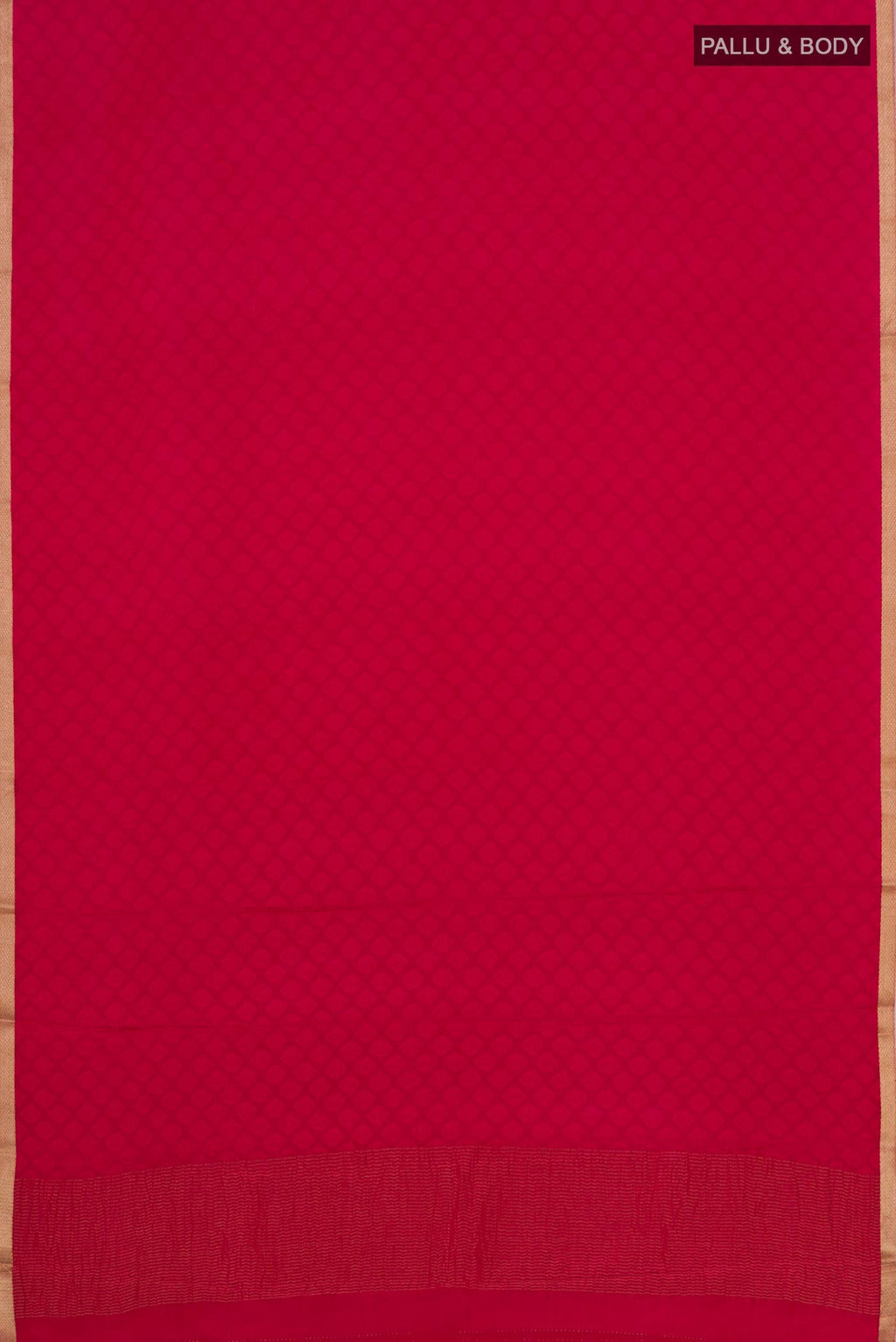 Flat view of Pink Crepe Saree with Jacquard design on the body and Zari Border. 