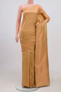 Cream Kanchipuram Silk Saree with Zari Brocade on the body and Zari Border.  displayed on a mannequin