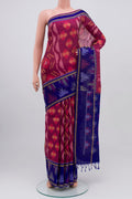Purple Soft Silk Saree with Ikat Print on the body and Ikat Border.  displayed on a mannequin