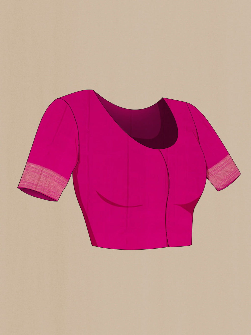 Close up image of the blouse of Pink Kanchipuram Silk Saree with Thread Brocade on the body and Zari Border. 