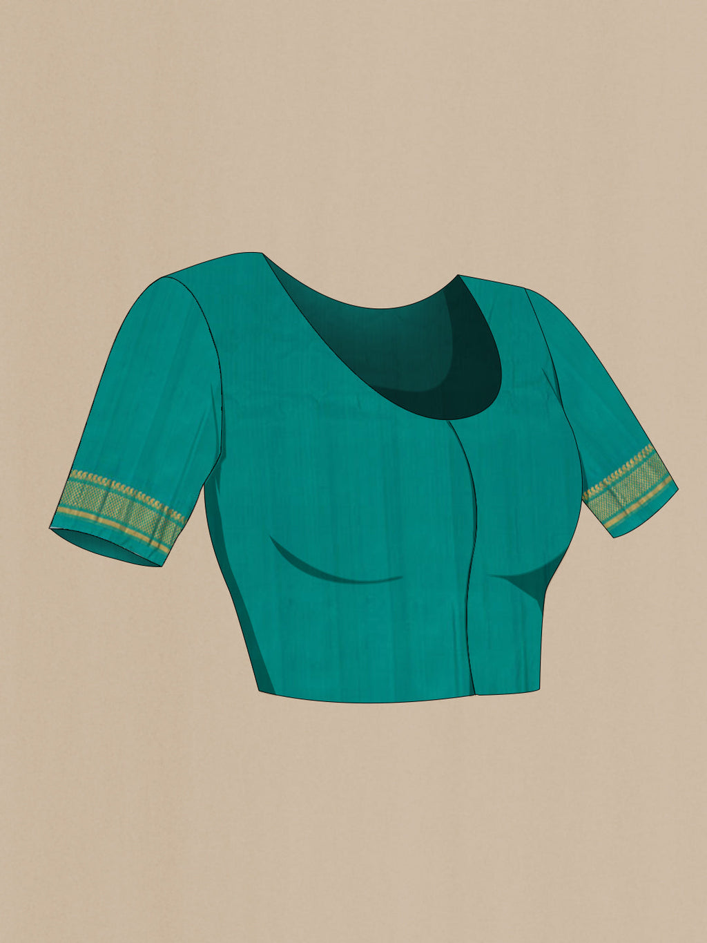 Close up image of the blouse of Black Gadwal Silk Saree with Zari Butta on the body and Zari Border. 