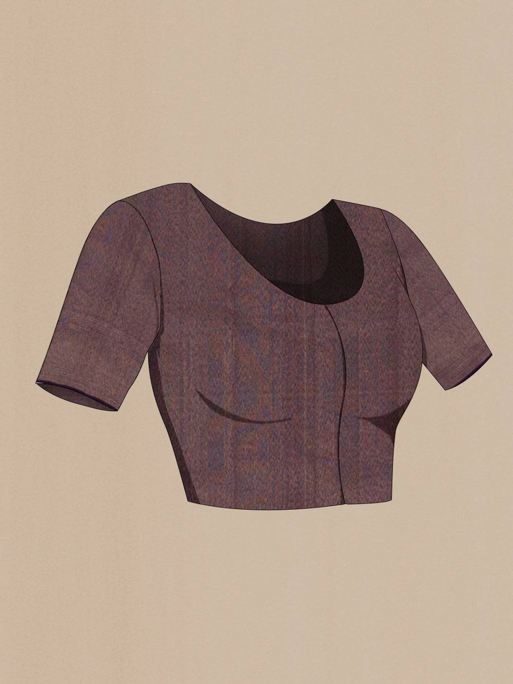 Close up image of the blouse of Violet Kanchipuram Saree with Zari Brocade on the body and Zari Border. 