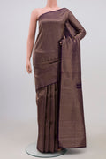 Violet Kanchipuram Saree with Zari Brocade on the body and Zari Border.  displayed on a mannequin