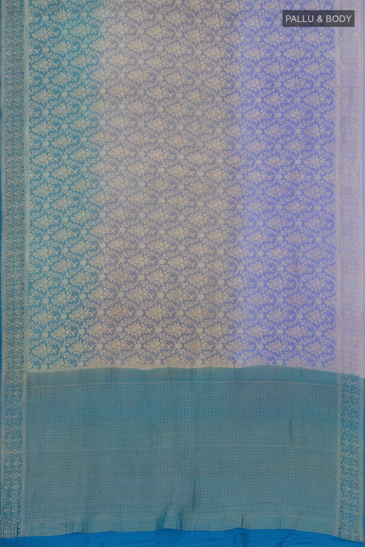 Flat view of Multi Color Georgette Saree with Fancy on the body and Zari Border. 