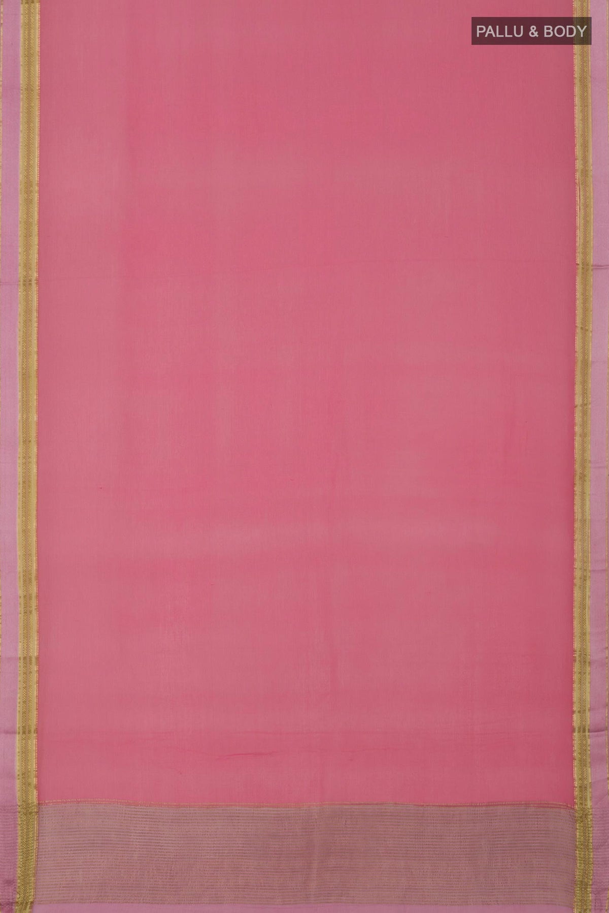 Flat view of Peach Chiffon Saree with Plain Body and Zari Border. 