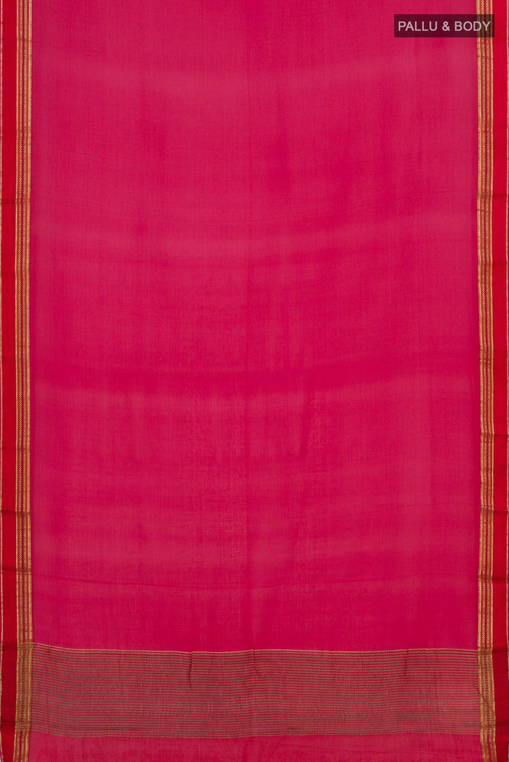 Flat view of Red Chiffon Saree with Plain Body and Zari Border. 