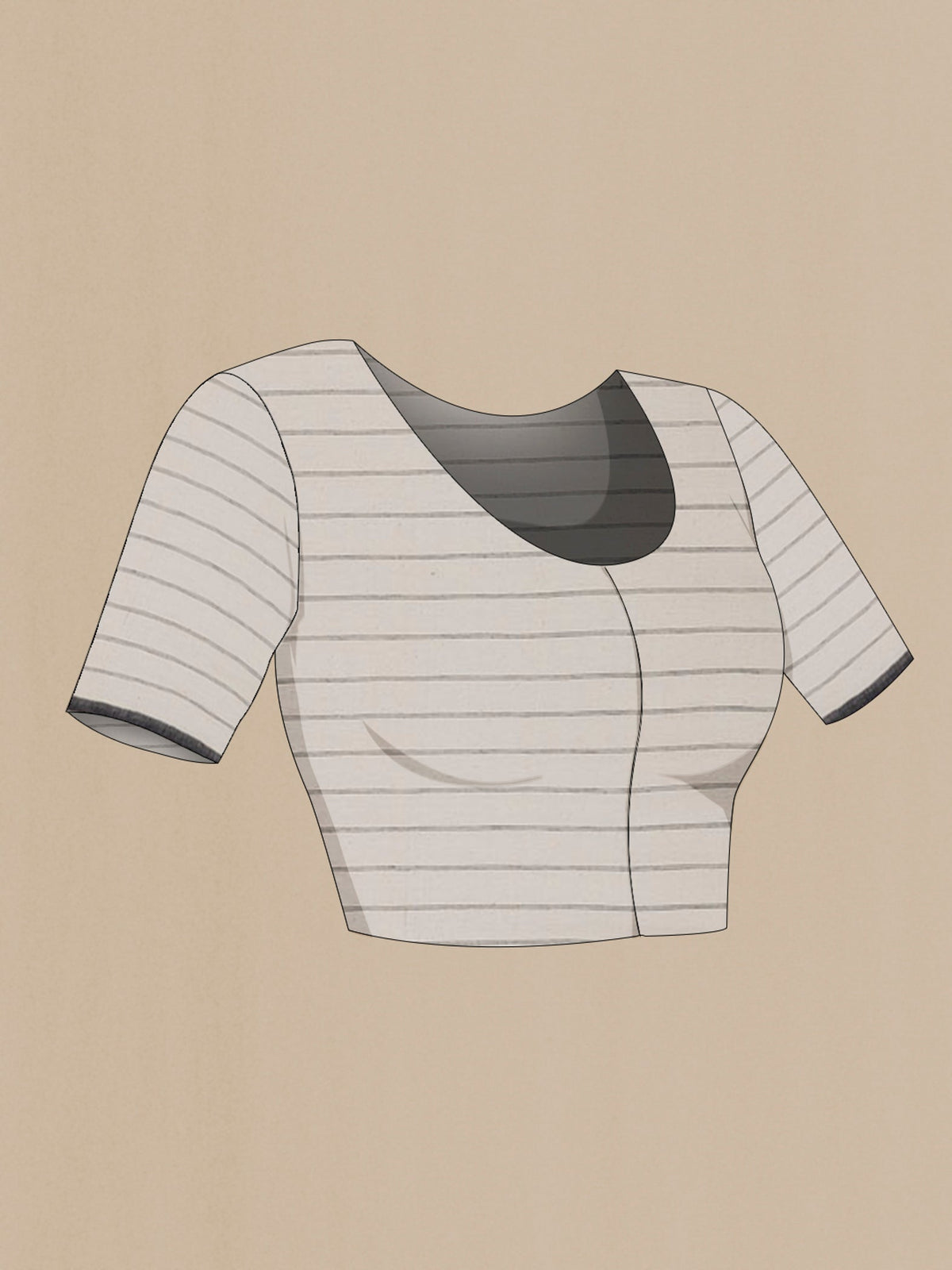 Close up image of the blouse of White Bengal Cotton Saree with Checked design on the body and Plain Border. 