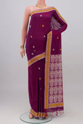 Purple Assam Cotton Saree with Thread Butta on the body and Thread Border.  displayed on a mannequin