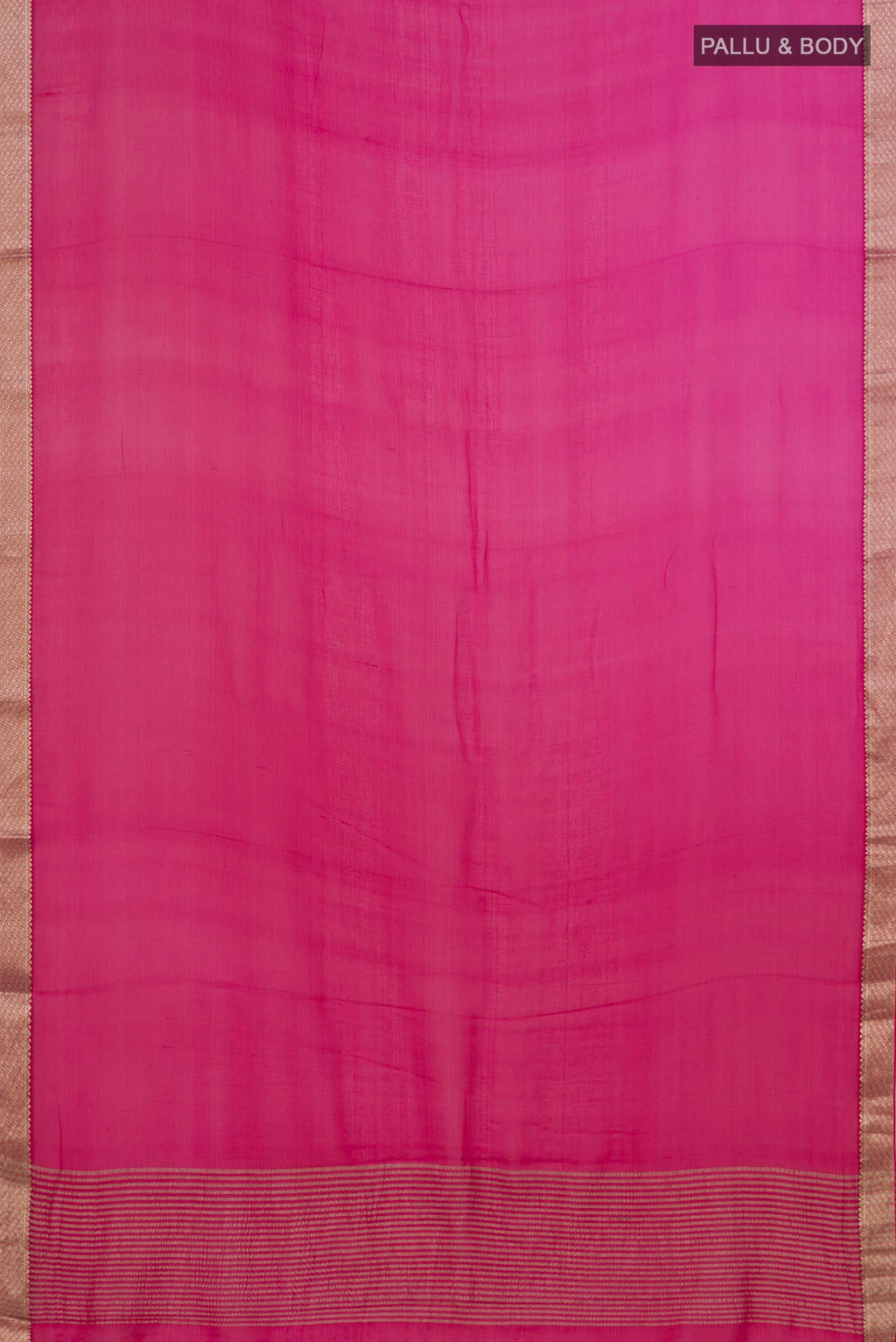 Flat view of Pink Mysore Chiffon Saree with Plain Body and Zari Border. 