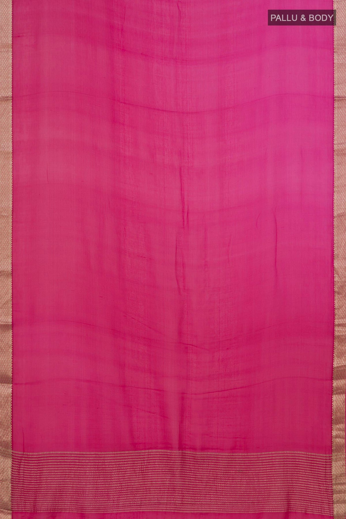 Flat view of Pink Mysore Chiffon Saree with Plain Body and Zari Border. 