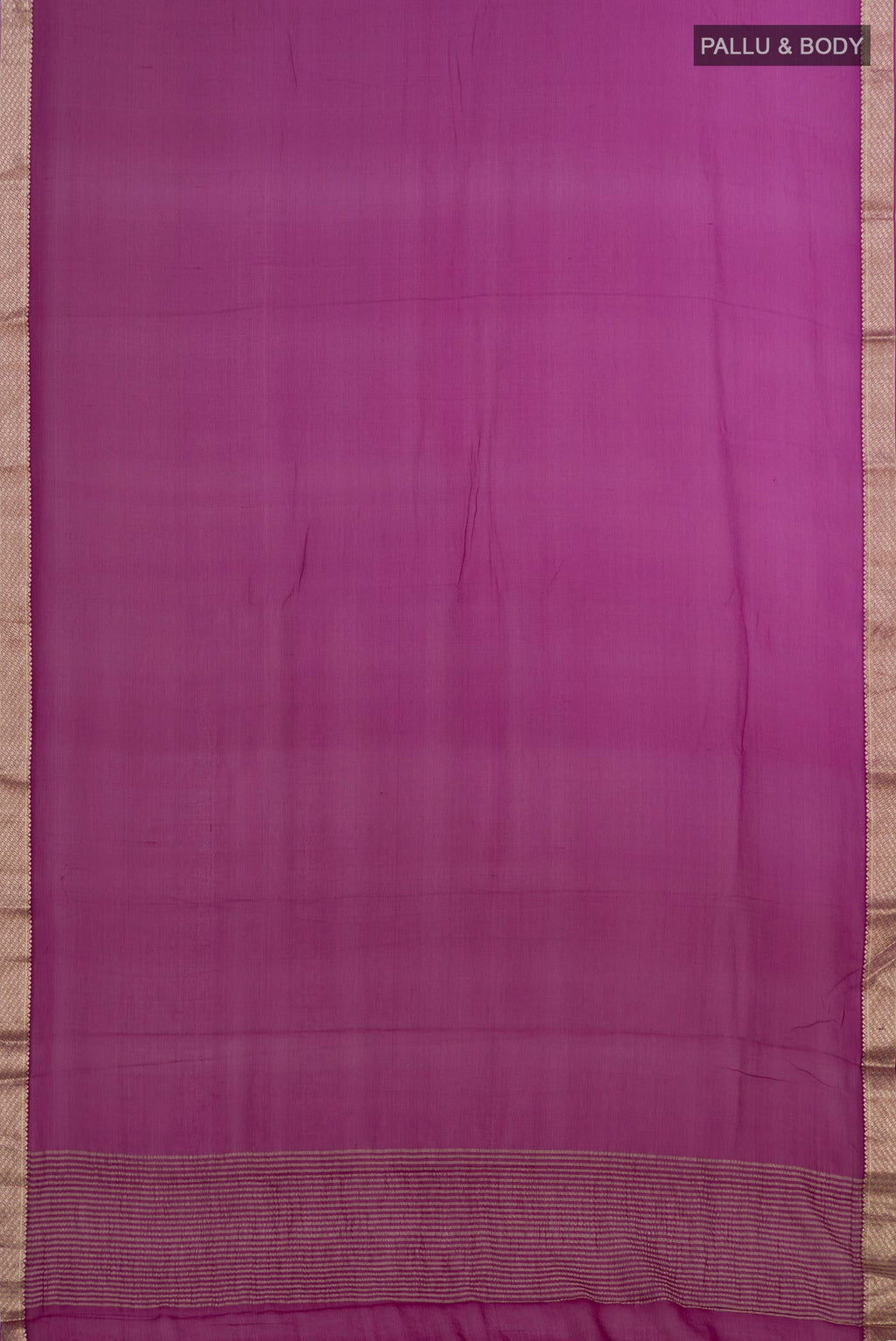 Flat view of Purple Chiffon Saree with Plain Body and Zari Border. 